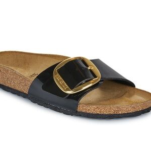 Birkenstock EU 38 US 7-7.5 Madrid. Big Buckle, Black Patent Gold. NWT and box